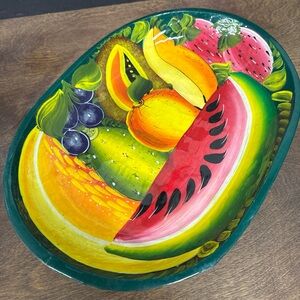 Hand-Painted Fruit Decorative Wood Tray - Vibrant Multi-Color